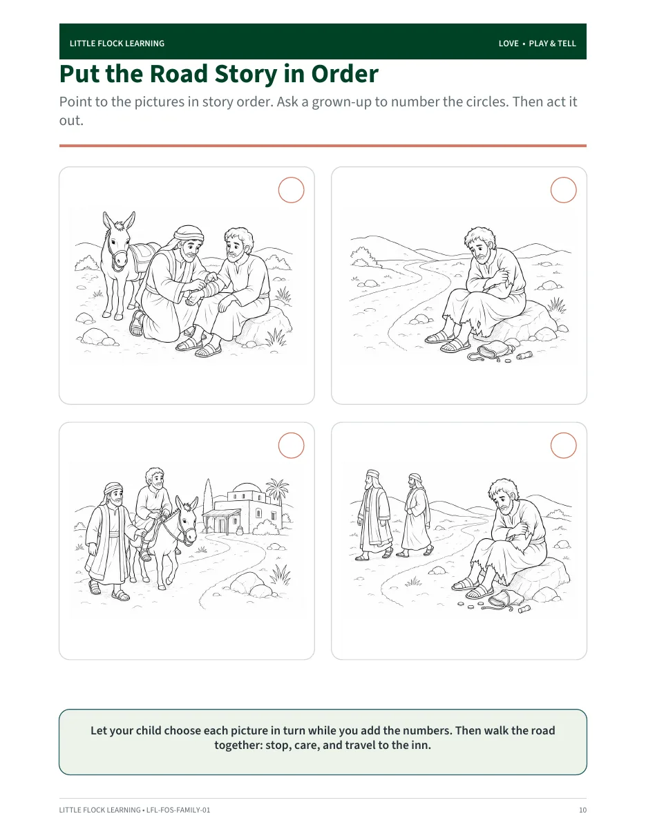 Play and Tell activity page with a concrete story response