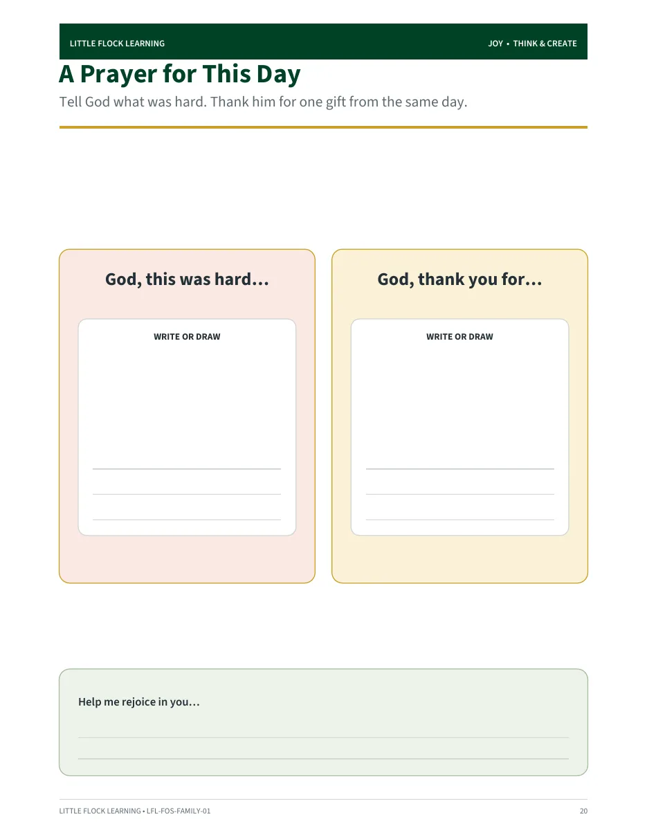 Fruit of the Spirit Joy session — Think and Create response page